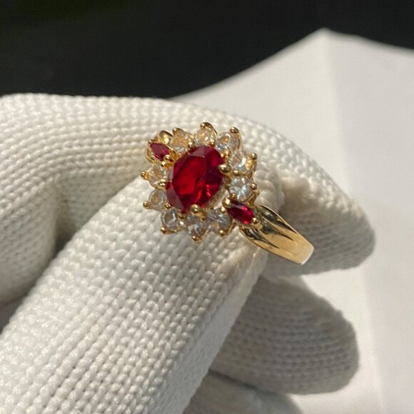 Ruby Red CZ Diamond Statement Ring Size 13 - Picture 2 of 5